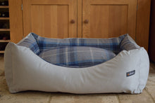 Load image into Gallery viewer, Buckingham Luxury Fabric Dog Bed in Grey & Blue Check