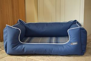 Ultimate Memory Foam Waterproof Dog Bed in Blue Check