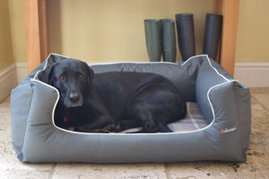 Ultimate Memory Foam Waterproof Dog Bed in Grey Check Fabric Cushion