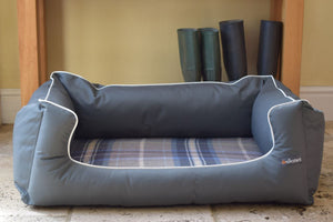 Ultimate Memory Foam Waterproof Dog Bed in Grey Check Fabric Cushion