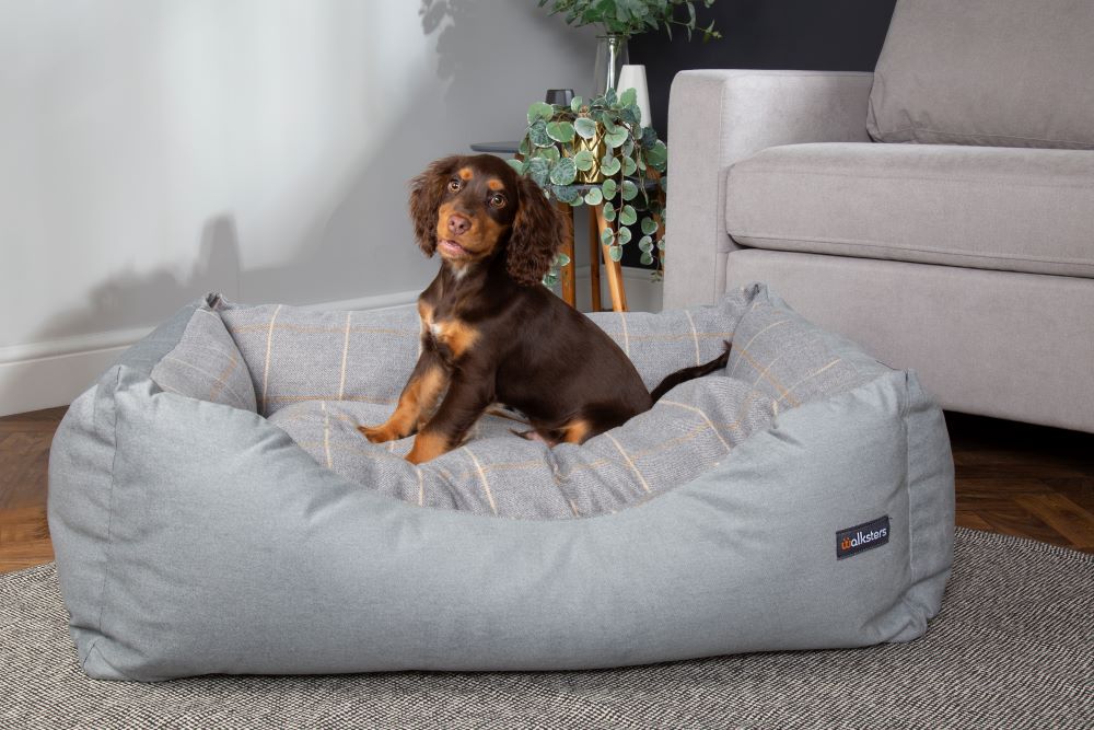 Buckingham Luxury Fabric Dog Bed in Light Grey Check